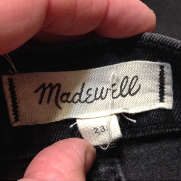 MADEWELL Size 23 Black Charcoal Denim Jean Mini Skirt Frayed Step Hem Stretch - Picture 4 of 6
